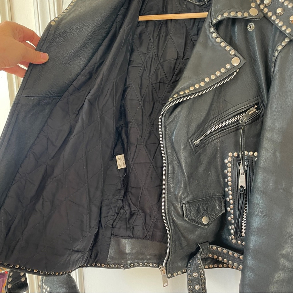 Vintage Nice London Studded black leather motorcycle jacket moto coat M - Picture 9 of 15
